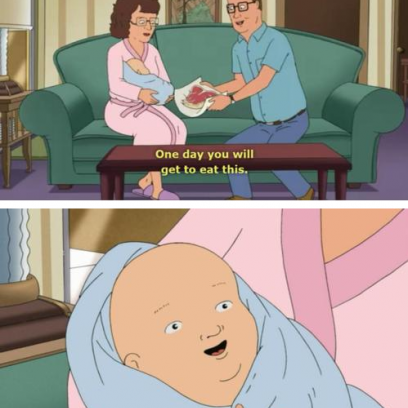 Hank Proudly Shows Baby Bobby Hill His Favorite Meat On King